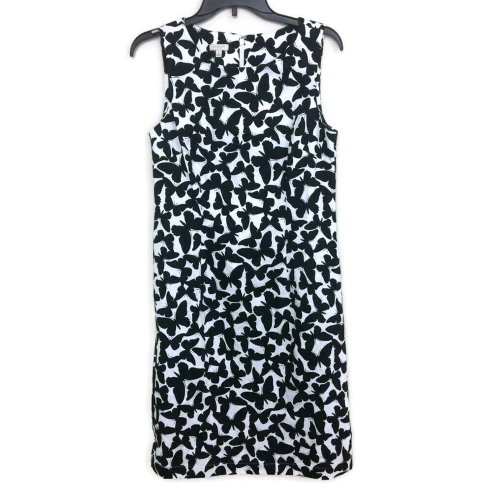 Talbots Black White Floral Abstract Sleeveless Shift Dress Size 14 Career Work